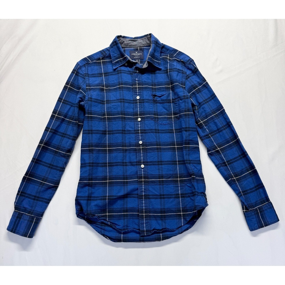 American‎ Eagle Outfitters Shirt Mens S Blue Multi Plaid Classic Fit Button Down